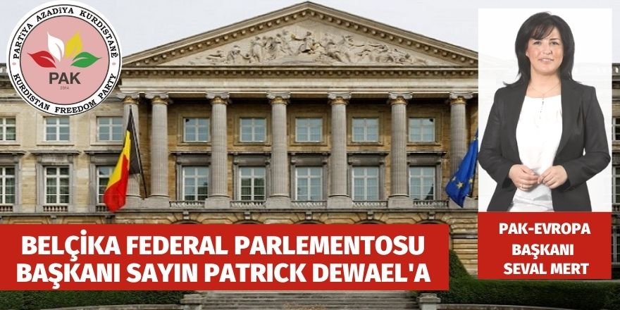 PAK-AVRUPA'DAN BELÇİKA FEDERAL PARLEMENTOSU BAŞKANI PATRICK DEWAEL'A TEŞEKKÜR MEKTUBU