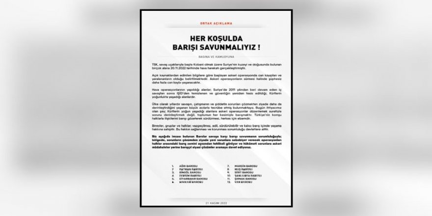 “Her koşulda barışı savunmalıyız” açıklaması yapan 12 baronun başkanına TCK 301 soruşturması